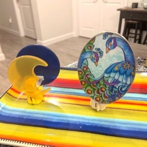 ⭐⭐READ!⭐Vintage "Moon🌙🌝and Peacock"🦚 Colorful Plastic Art Night Light Se